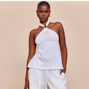 White Lightweight Woven Halter Neck Top